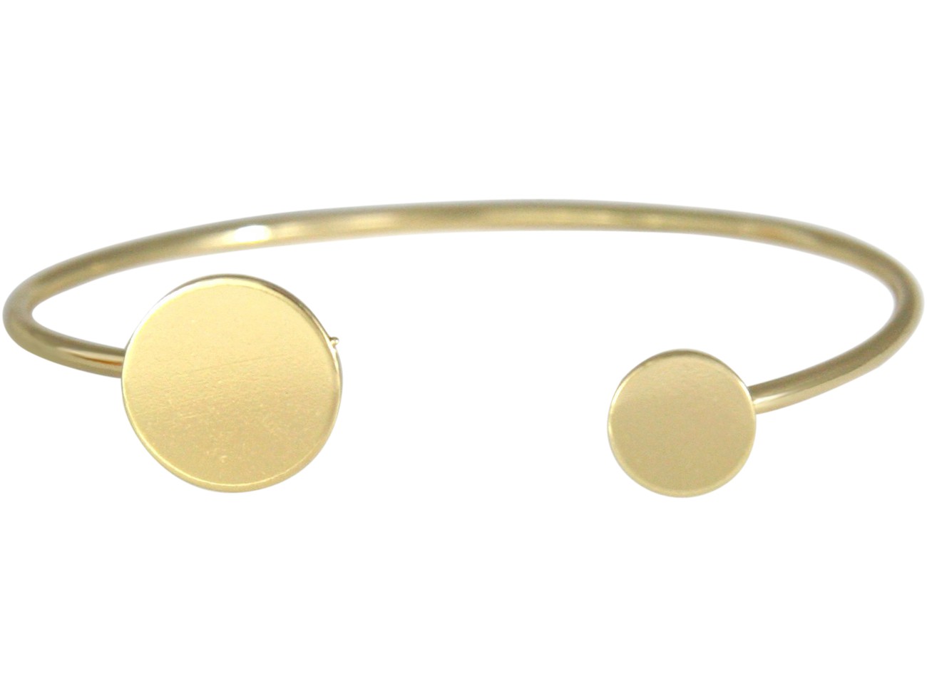 Armband vergoldet mit jeweils zwei unterschiedlich großen kleinen Talern am Ende, Gemshine Damenarmreif Goldkreise Design modern